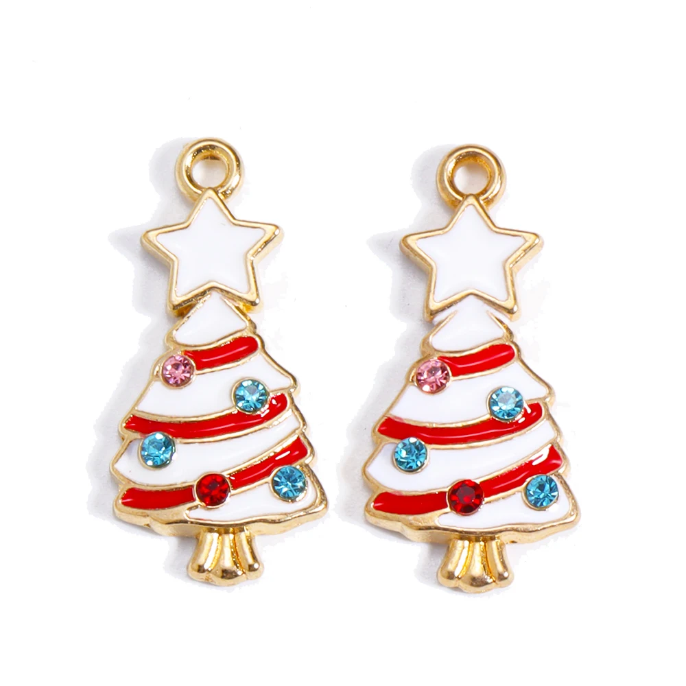 10 stücke Emaille Weihnachten Charms Weihnachten Elch Geschenk Schneemann Santa Claus Anhänger für DIY Halskette Ohrring Schmuck machen Accessoires – Detail 14