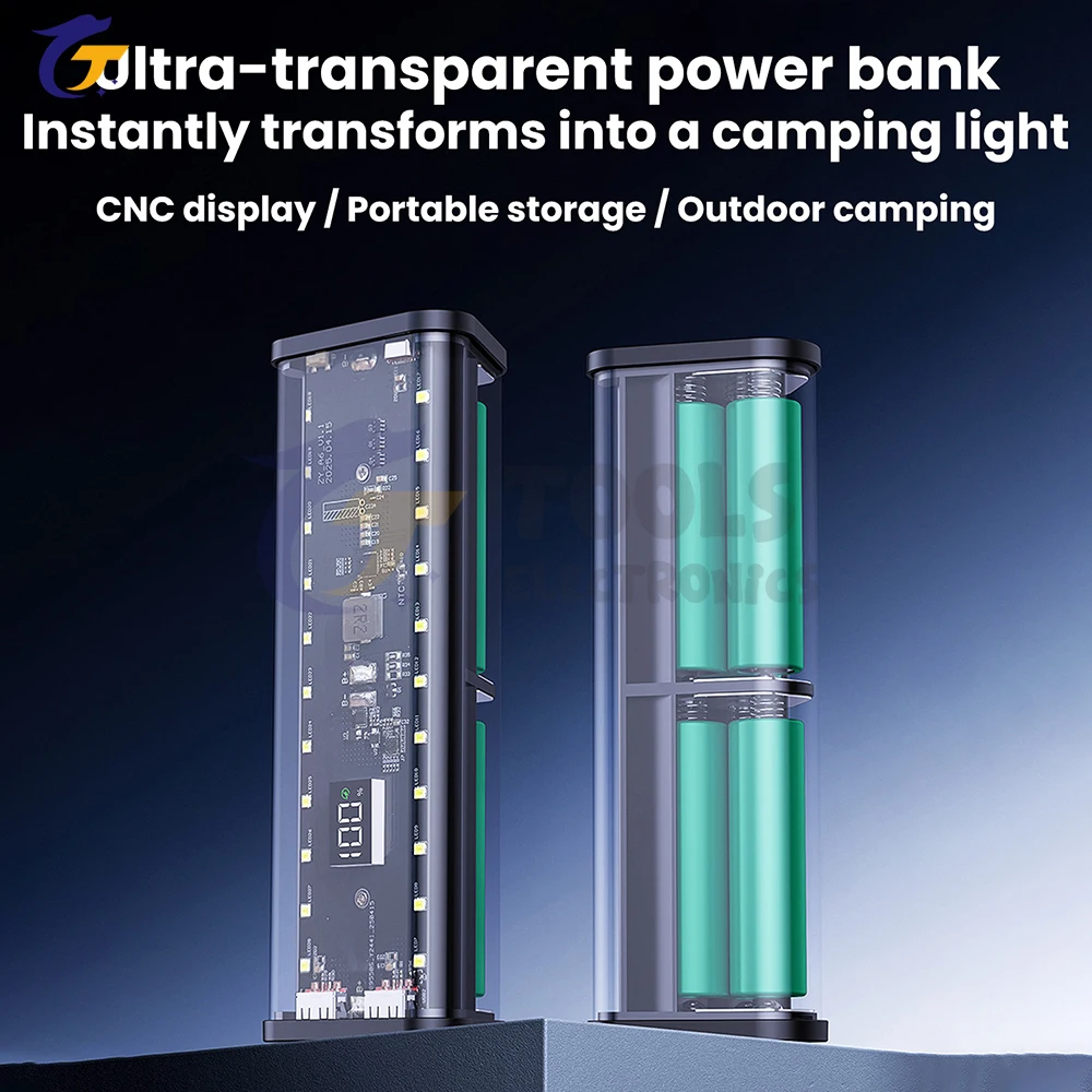Transparent Shell 6-Cell 18650 Battery Case 22.5W Fast Charging Power Bank Case No-Solder Kit Battery Storage Box