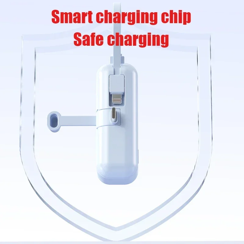 2025 Mini Capsule Shape Power Bank 10000mAh with Built-in Cable External Battery Charger Cases for iPhone Samsung Xiaomi Android