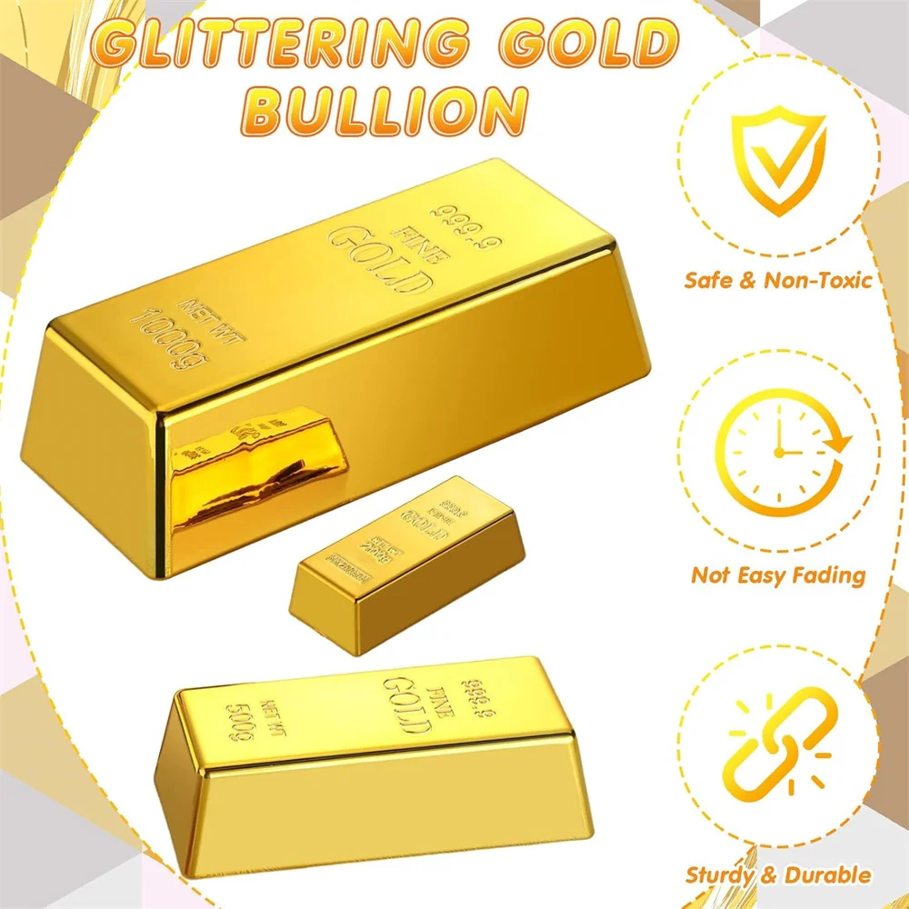 Fake Gold Bar Replica Golden Bullion Glittering Brick Decorative Movie Prop for Stage Decoration Halloween Pirate Party Supplies