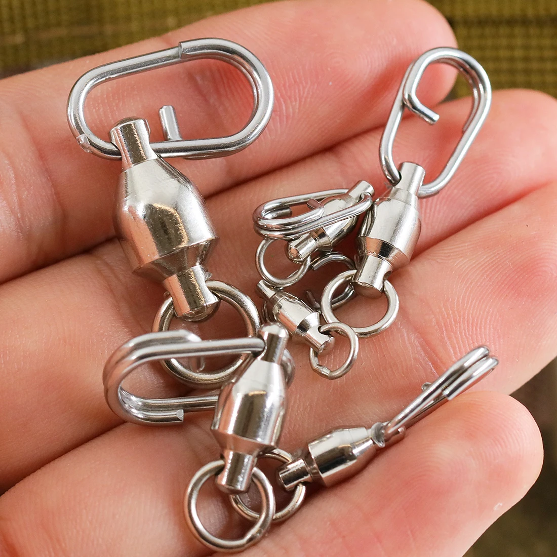 FishTrip Fishing Snap Swivel Ball Bearing Swivel Clip Heavy Duty Saltwater Swivel with Carabiner Stainless Steel Squid Swivel
