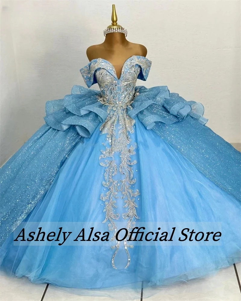 Customized Luxury Saudi Arabic Women Prom Birthday Party Dress Shinny Applique Corset Quinceanera Dresses Sweet 15 16 Vestidos view 5