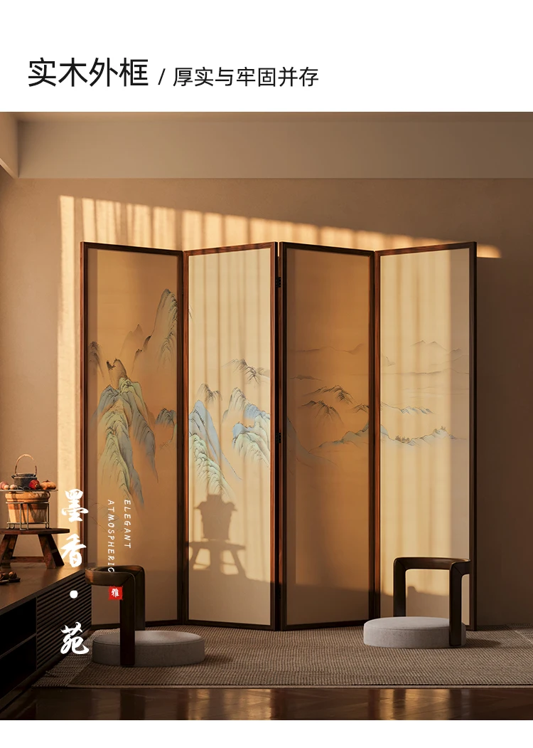 New Chinese-style solid wood screen partition living room entrance folding mobile office hotel shading decoration thousands of m