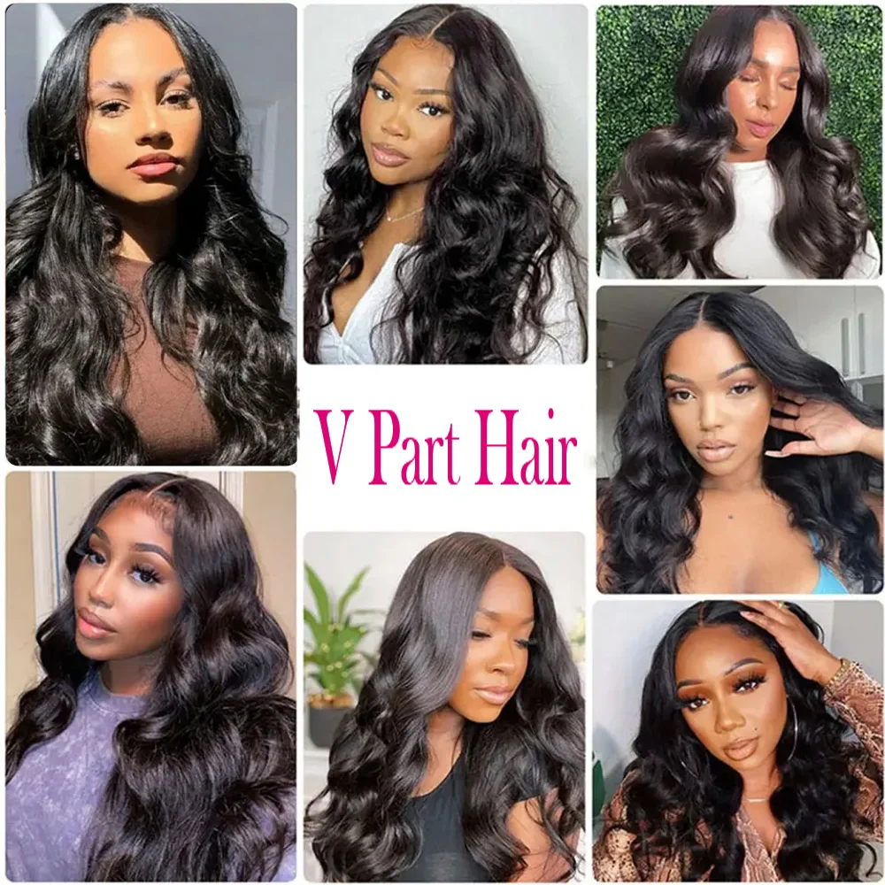 20 22 Zoll V-Teil-Perücken aus Echthaar, Body Wave, brasilianische Haarperücke für Frauen, Vollkopf-Clip-in-Halbperücke, kein Haaranschnitt, Body Wave-Perücken – Detail 6