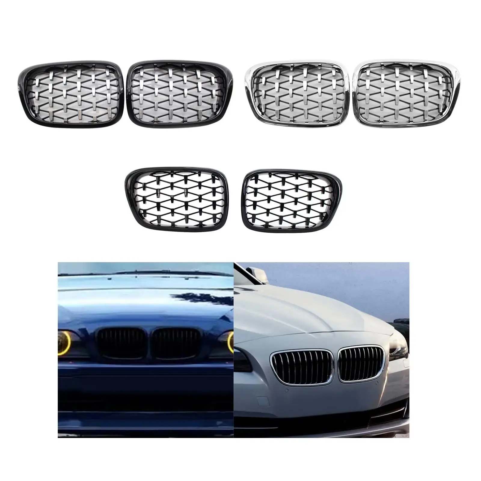 Bumper Kidney Grille Mesh Air Intake Cover for BMW 5 Series E39 1999-2003 Sedan Estate 530i