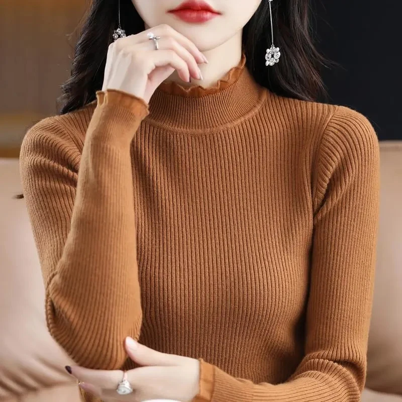 Women Autumn Winter Turtleneck Sweater Vintage Solid Basic Knitted Tops Casual Slim Pullover Korean Fashion Simple Chic Jumpers