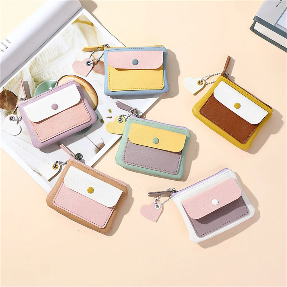 

Кошелек Macaron контрастного цвета, женский кошелек для монет, студенческий милый мини-держатель для карт, многофункциональная сумка для хранения с подвеской в виде сердца