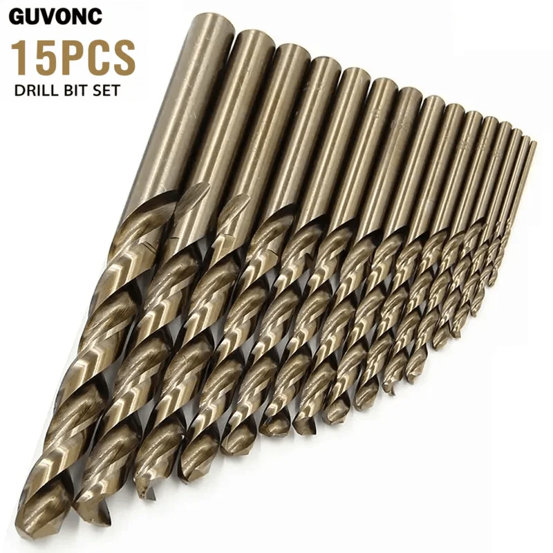 Drill Bit Set 15PCS 1.5mm-10mm HSS M35 Co for Metal Steel Cast Iron Aluminum Wood PVC Round Straight Shank Workshop Tool
