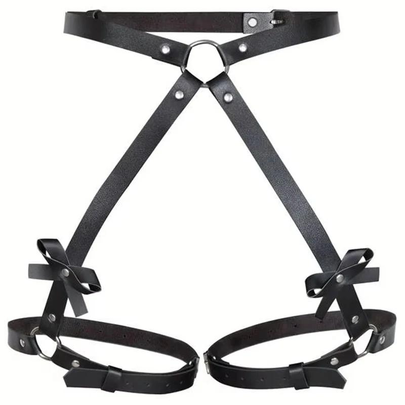 Erotic Hollow Garter Belt PU Leather Leg Harness Teddies Bodysuits Women Sexy Crotchless Lingerie Stockings Goth Body Suits image 6