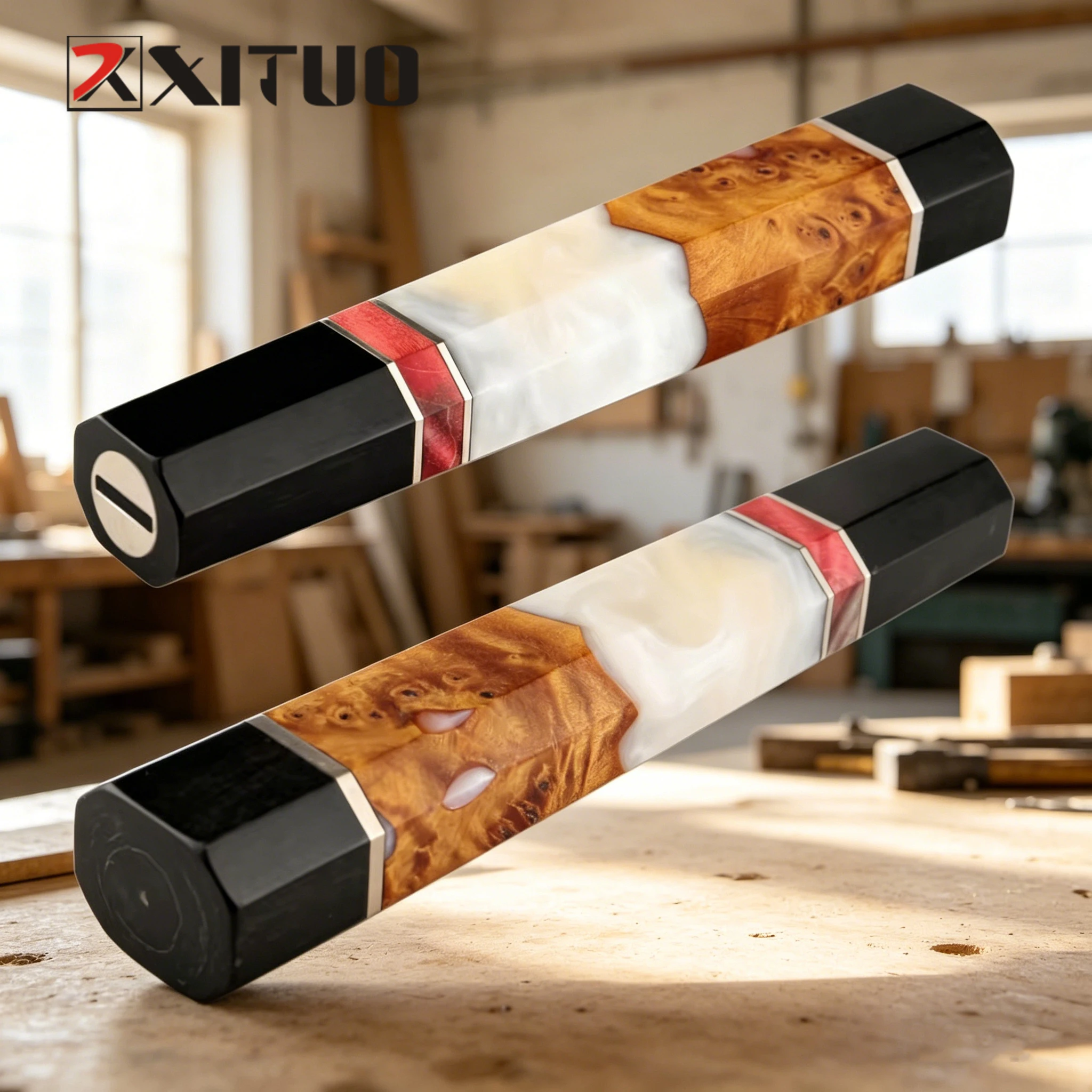Octagonal Handle Stabilized Wood& Resin &Black Cowhorn Material DIY Customized Replacement Handle Japanese Kitchen Knives Handle