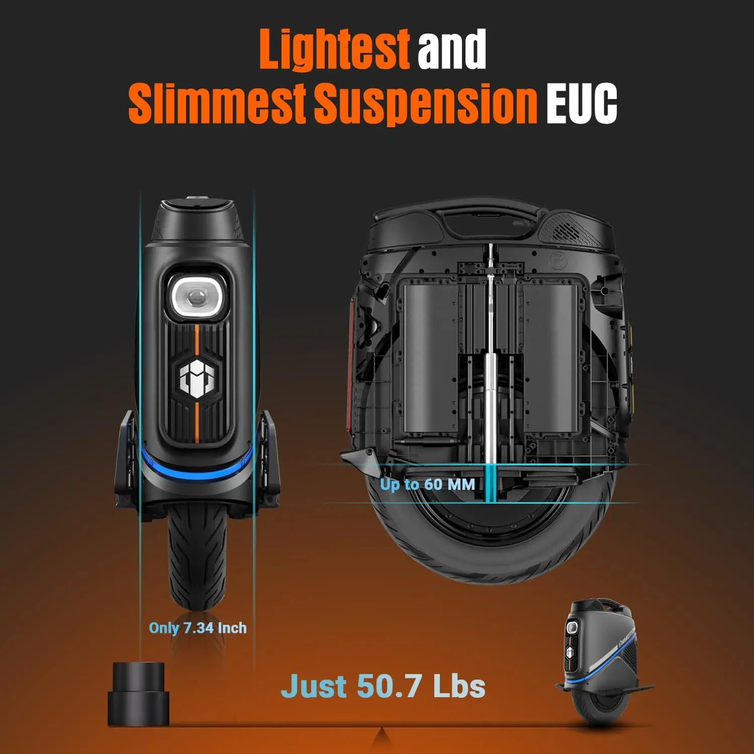 Newest INMOTION V9 Electric Unicycle 1000W Motor 84V 750Wh Battery 60mm Suspension With GPS Remote Locking LED Light EUC-Wheel