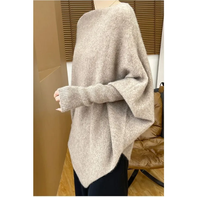 كسول نمط محبوك سترة 2025 الخريف نمط جديد غير النظامية تصميم الخفافيش كم المرأة الأعلى #4