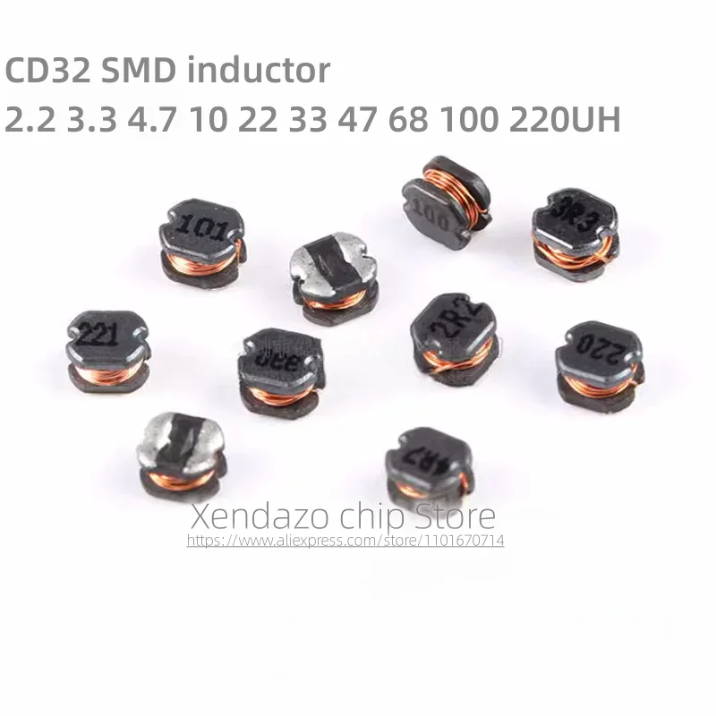 50pcs/lot CD32 SMD inductor 2.2 3.3 4.7 10 22 33 47 68 100 220UH Wound power inductor