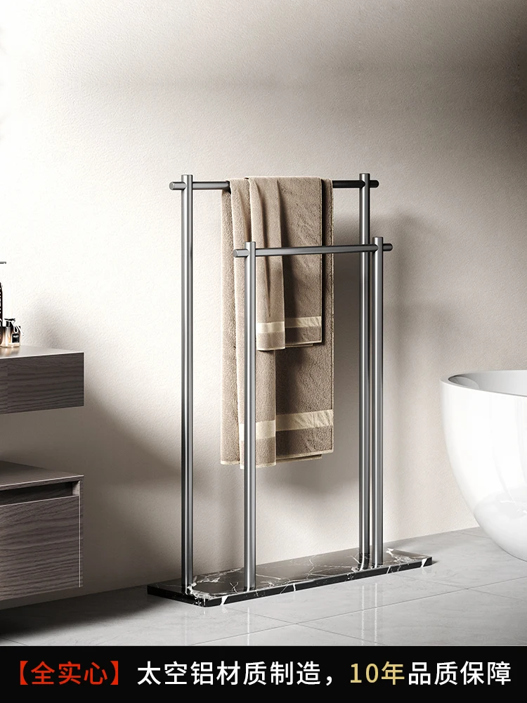 Gun ash solid floor marble towel rack non-punch bathroom storage rack hotel bath towel rack creative towel rail