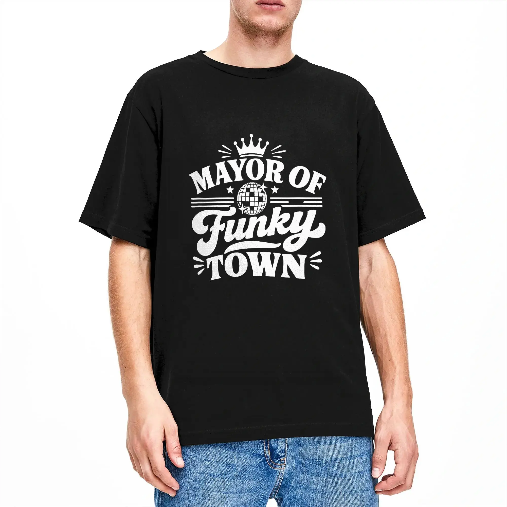 Men's T-Shirt Mayor of Funky Town T Shirts Fashion  Summer Tees Y2K Basic Pure Cotton Clothing Gift