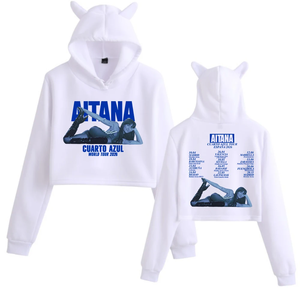 

Свитшот Aitana Cuarto Azul Tour 2026 с кошачьими ушками, укороченный, с длинными рукавами, модный пуловер-худи для девочек