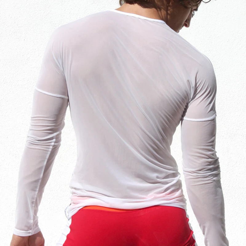 Men's Undershirts Gay Mesh See Through Sheer Long Sleeves T Shirts Male Sexy Compression Shirts Tank Tops Undershirt Sleepwear