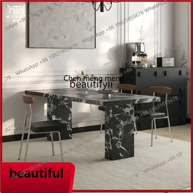 

X Retro wind rock slab dining table Household high-end rectangular dining table Black rock slab dining table