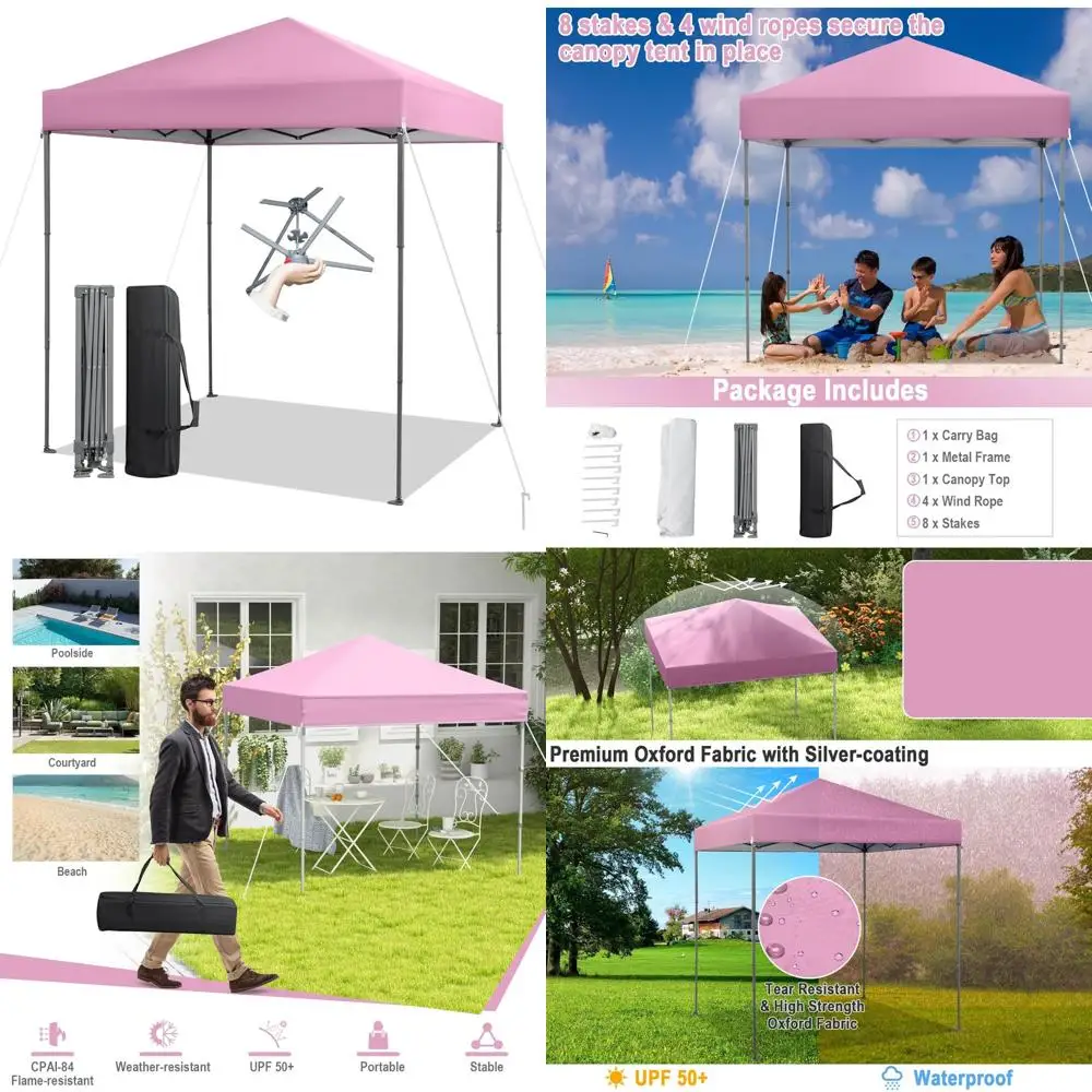 

Instant 6.6x6.6 Ft Pop Up Canopy Tent, 1 Person Easy Setup, UPF 50+ Sun Protection, 8 Stakes, 4 Ropes, Outdoor Shelter for Sun a