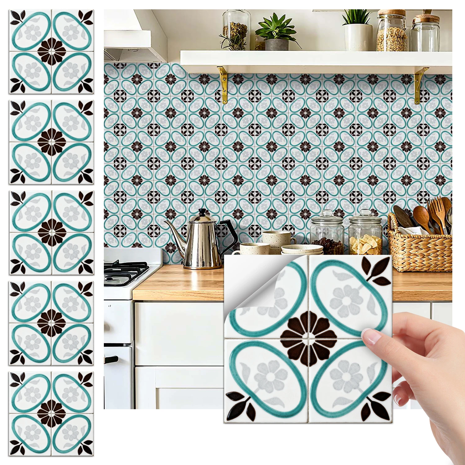 

36 floral pattern kitchen and bathroom tile stickers, self-adhesive wall decoration, home decoration wall stickers