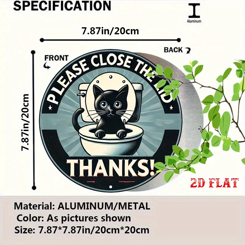 2D Flat, Vintage-Style Black Cat in Toilet Aluminum Sign, Rustic Metal Wall Art with 