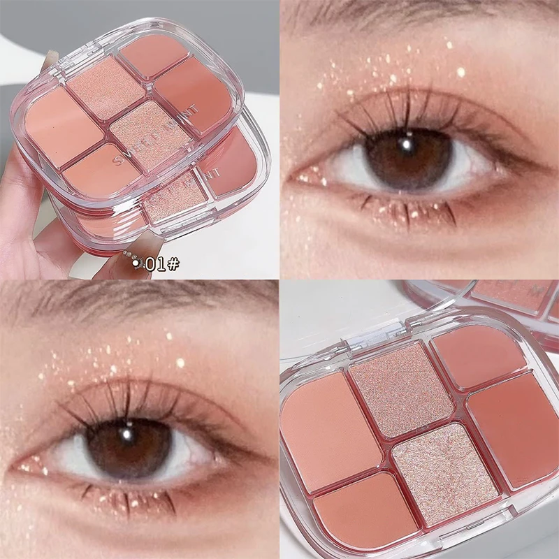 Korean 6-color Eye Shadow Plate Multi-function Powder Blusher Eyeliner Matte Pearl Light Brightening Makeup Comprehensive Plate