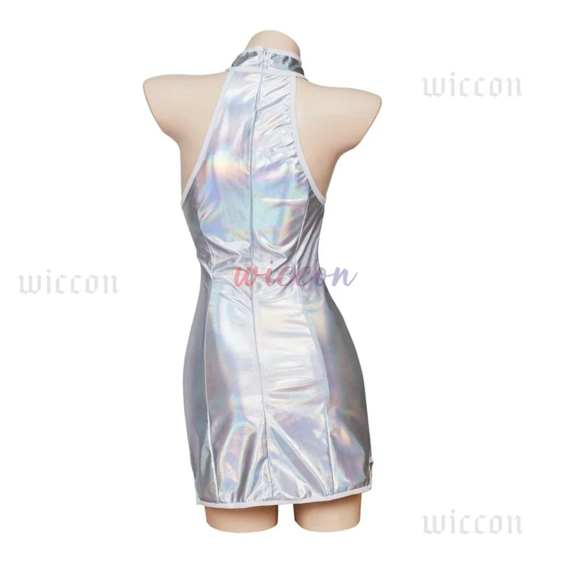 أوستن باورز فانيسا أزياء تنكرية فستان الحمالات فانيسا مثير Strappy الرسن الفضة تمتد فستان قصير أزياء الهالوين