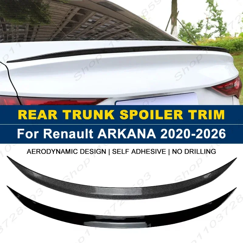 For Renault Accessories ARKANA 2020-2026 Car Rear Trunk Boot Spoiler Wing Lip Body Kits Gloss Black Soft Plastic