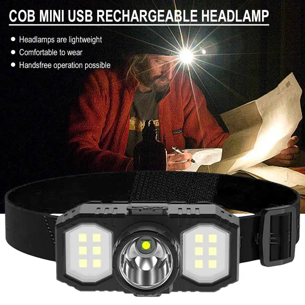 Waterproof USB Rechargeable LED Headlamp For Outdoor Camping With 3 Lighting Modes LED Dual Light Smart Sensor P1B7