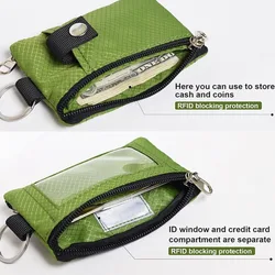 RFID Blocking Small Wallet for Women, Water Resistant Travel Keychain Wallet, Minimalist Men Slim Zip Card Lanyard Wallet, Badge