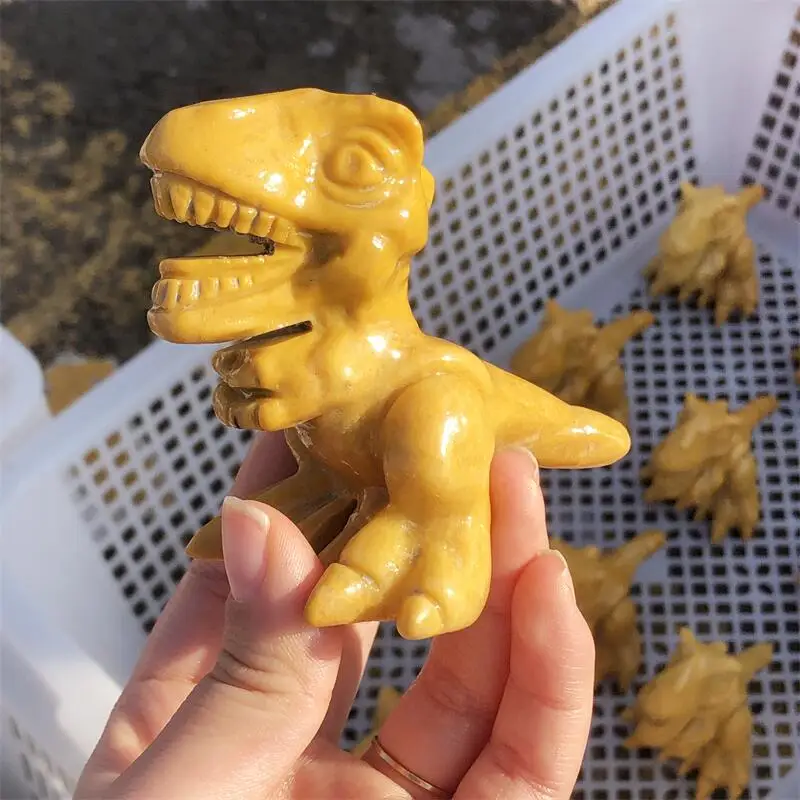 Natural Yellow Jade Dinosaur Statue Gemstone Carved Healing Fashion Home Room Decor Holiday Gift 1PCS