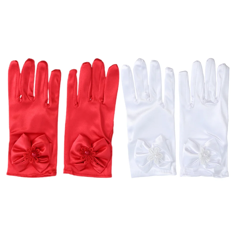 

2Pairs Princess Short Gloves Elegant Bowknot Dress Gloves for Women Bridal Party Wedding Formal Cosplay Performance Accessories