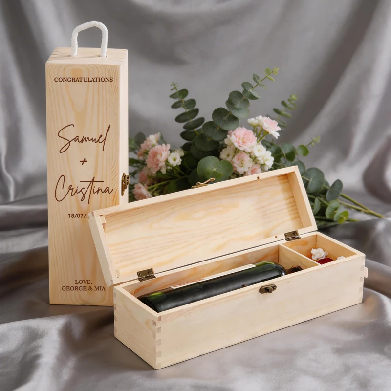 

Personalized Wooden Wine Box Champagne Box for Wedding Present, Bridal Shower Gift, Birthday Gift, Fathers Day Gifts NO RED WINE