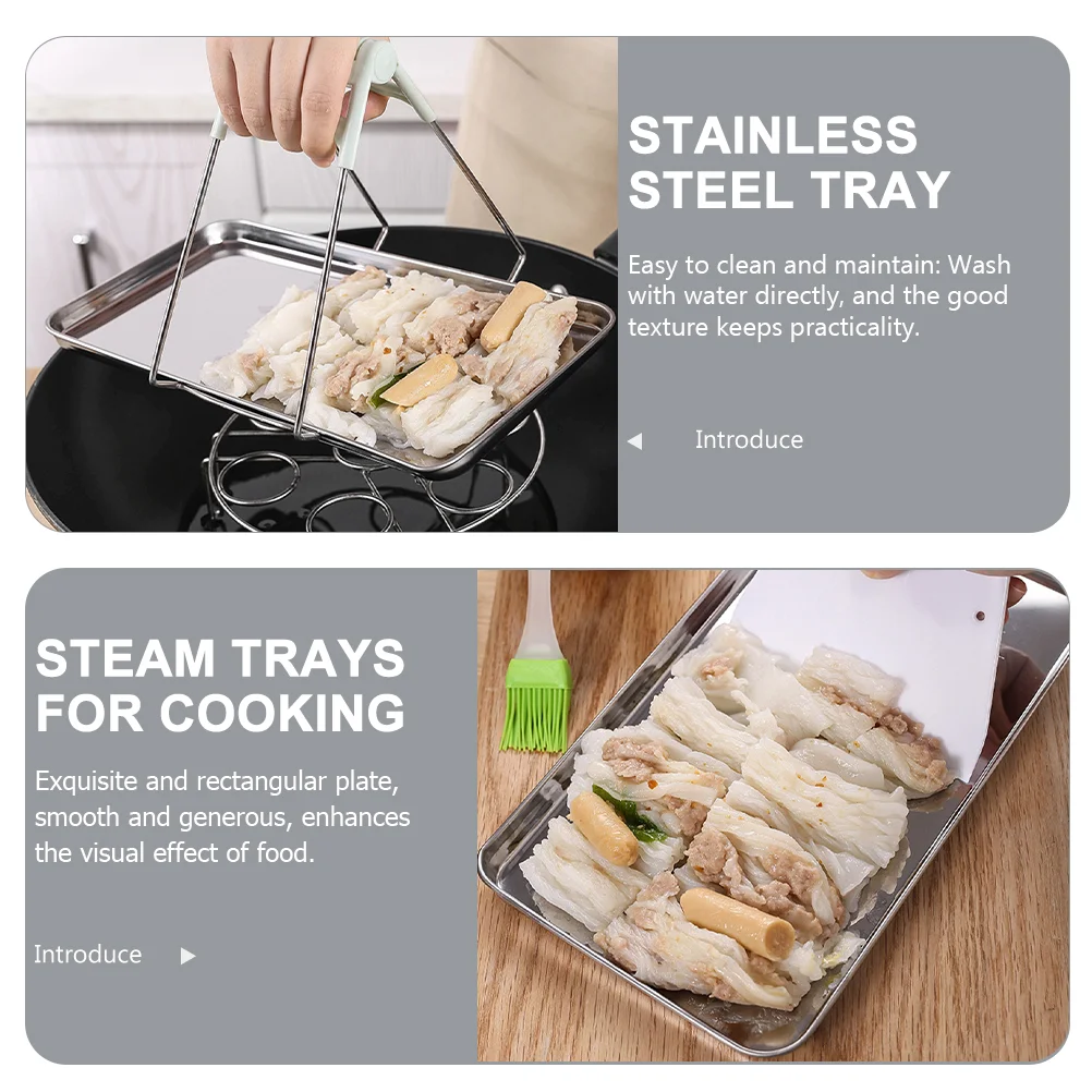 Stainless Steel Rectangular Sausage Steamer Tray Set for Rice Noodle Rolls Cold Skin Noodles 4 Piece Set Polished for Cooking