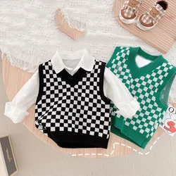 Kids Vest 2026 Winter Wool Waistcoat for Boys Plaid Girls Sleeveless Vest Knit Children Sweater Jacket Baby Outfits Clothing