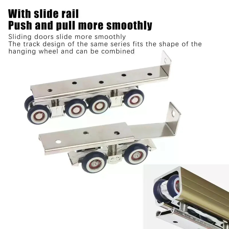 2Pcs Sliding Door Roller Hanging Pulley Rail Track 4 Wheels/8 Wheels For Home Room Wood Door Hanging Wheels Rail Track
