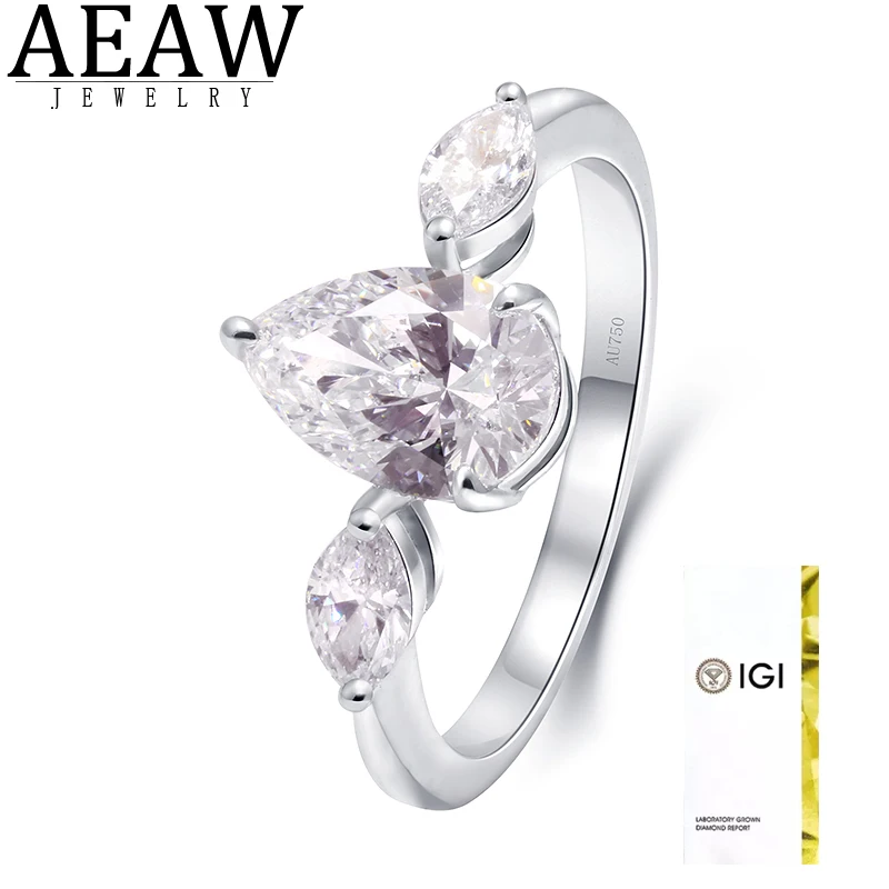 AEAW 14k White Gold Pear Cut 1ct Lab Grown Diamond CVD HPHT Diamond Wedding Band For Woman IGI Certificate