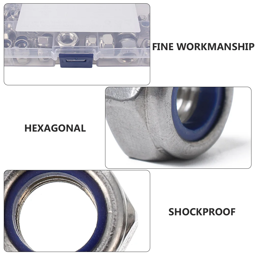 

185pcs Nuts Assortment Kit Stainless Steel Nut Inserts Silver Hexagonal Hardware Fastening Machinery Electric