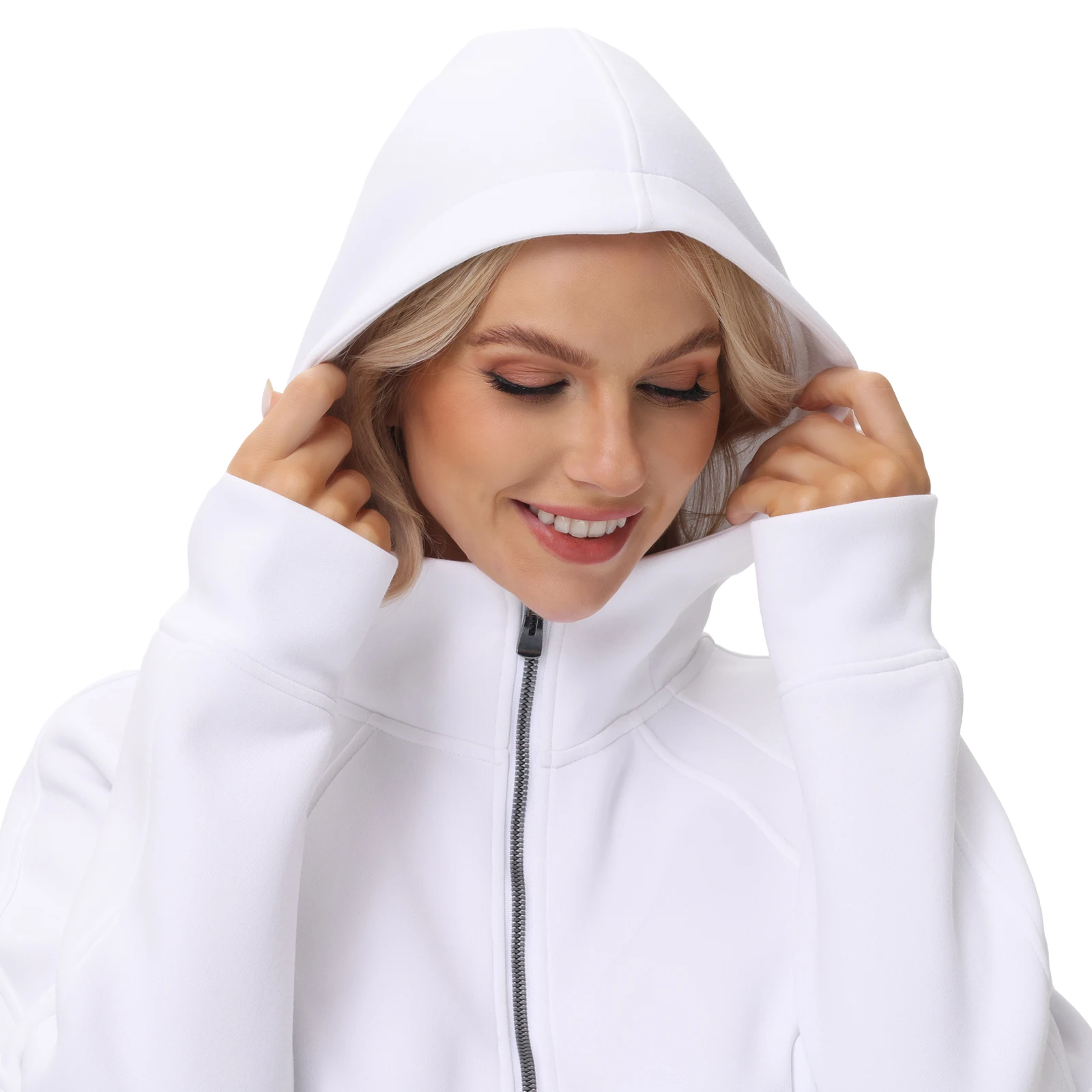 Women\'s Fleece Pullover Solid Warm Hoodies Half Zipper Long Sleeve Sweatshirts Tracksuits Outfits Short-style Sports Suit