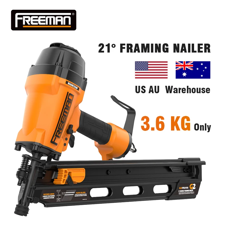 

Freeman FM2190 21 Degree Woodworking Tool Pneumatic Framing Nail -Gun with Compressor and Hose