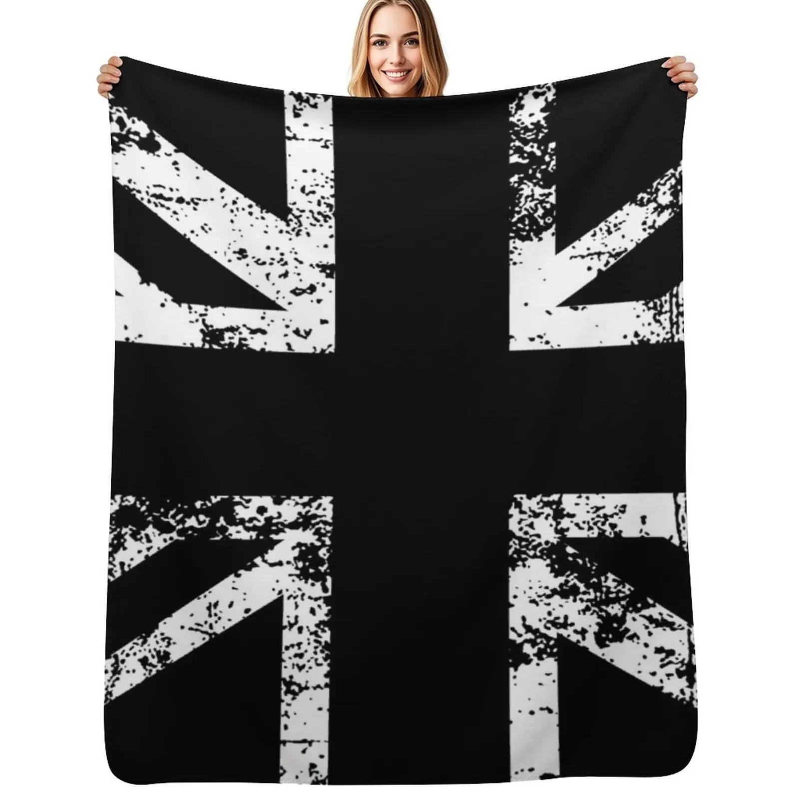United Kingdom Black Flag Throw Blanket Fuzzy Plush Throw Blanket for Sofa Chair