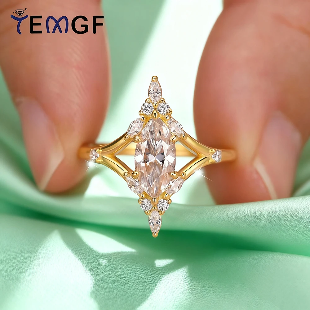 

Женское кольцо TEMGF 1CT с огранкой маркизы в стиле ретро, дизайн с короной, серебро 925 пробы, золото 18 карат, роскошные сверкающие ювелирные изделия для свадебной вечеринки