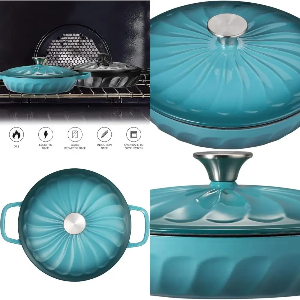 

Blue-Green 3.8 Qt Enamel Cast Iron Dutch Oven with Lid and Handles