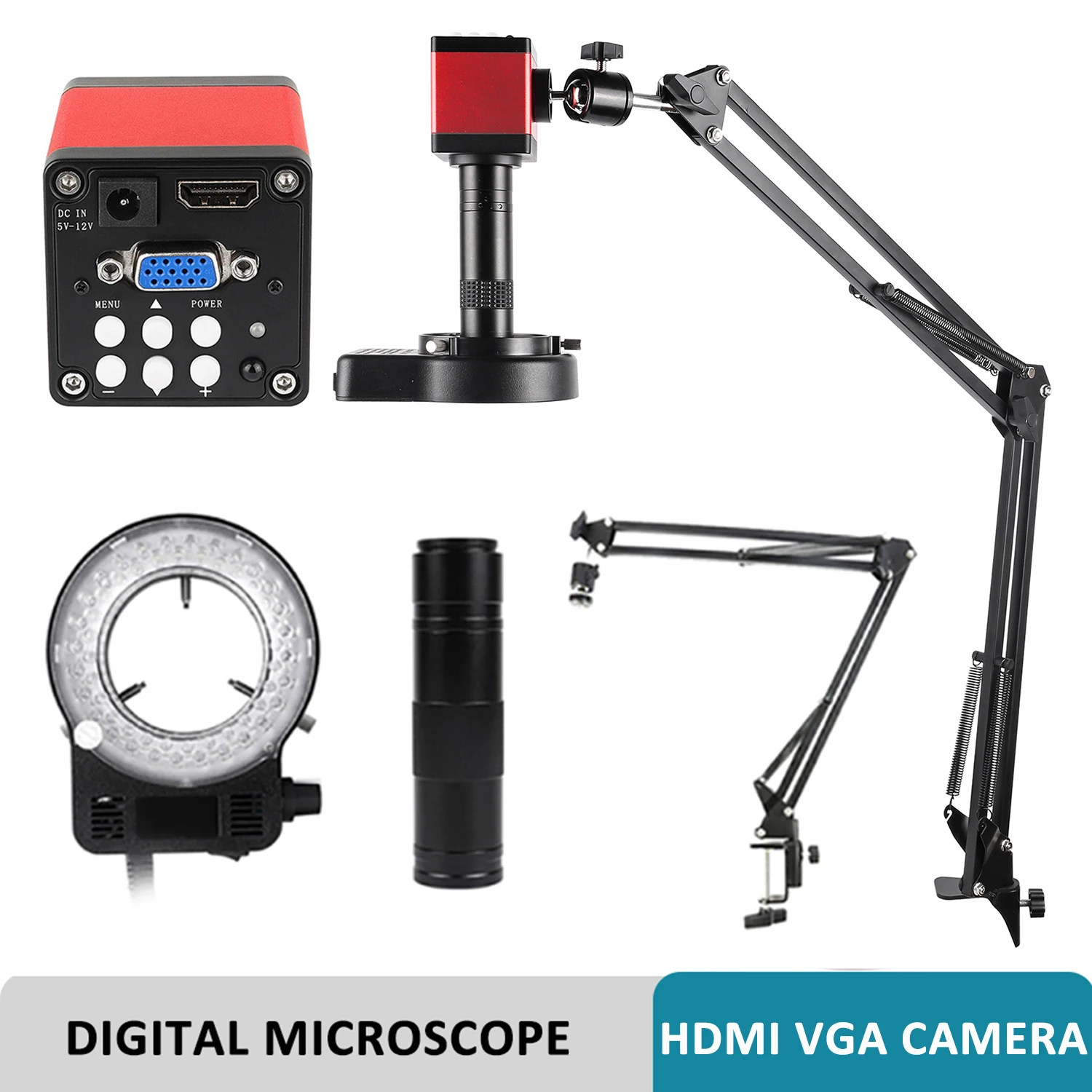 Hdmi Vga Microscópio Digital Industrial Reparo Eletrônico Câmera Full hd 13mp Zoom 150x Lente de Montagem c Ampliação para Solda Pcb