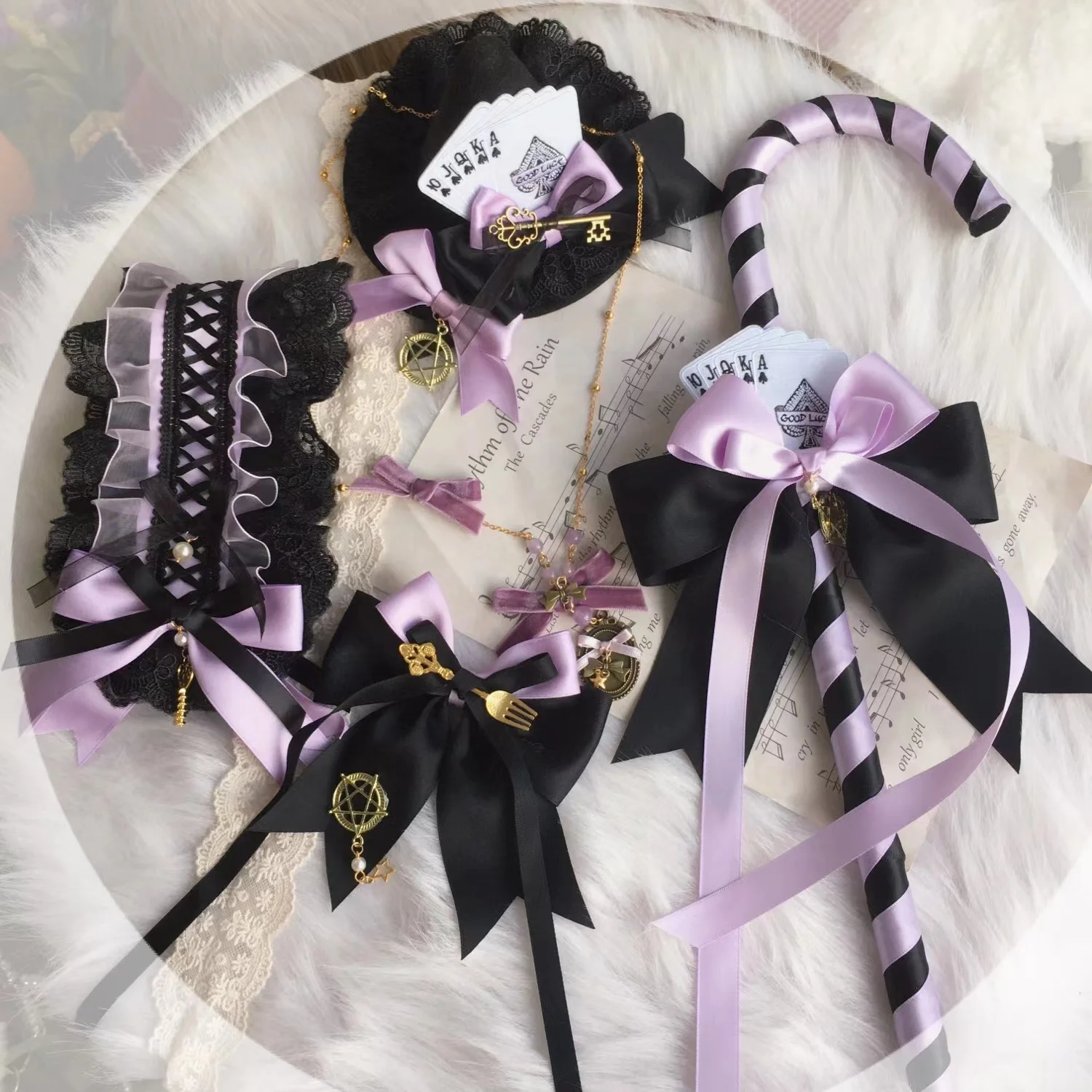 Homemade Lolita Element Black Purple Black Peach Barrettes Little Devil Cat Ear Hair Band Lolita Style