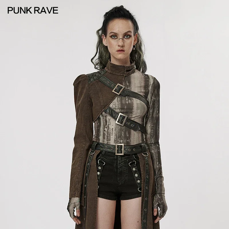 

PUNK RAVE Women's Punk Handsome One-arm Jacket Eyelets and Rivets Cool Small Coats Tops Jackets for Women