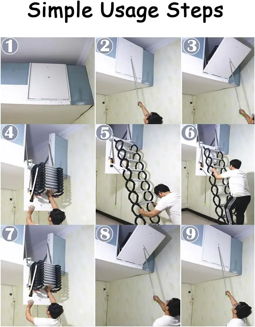 Intbuying Attic Ladder Side-Mounted Wall Ladder, Attic Loft Ladder Stairs, Al-Mg Alloy Loft Side-Wall Folding Stairs,11 Steps