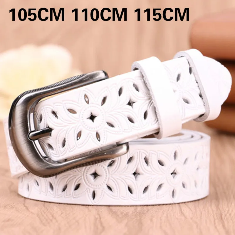 105-115CM Women Second Layer Cowskin Belts Genuine Leather Belt Vintage Pin Buckle Strap Jeans White Red Coffee hollo