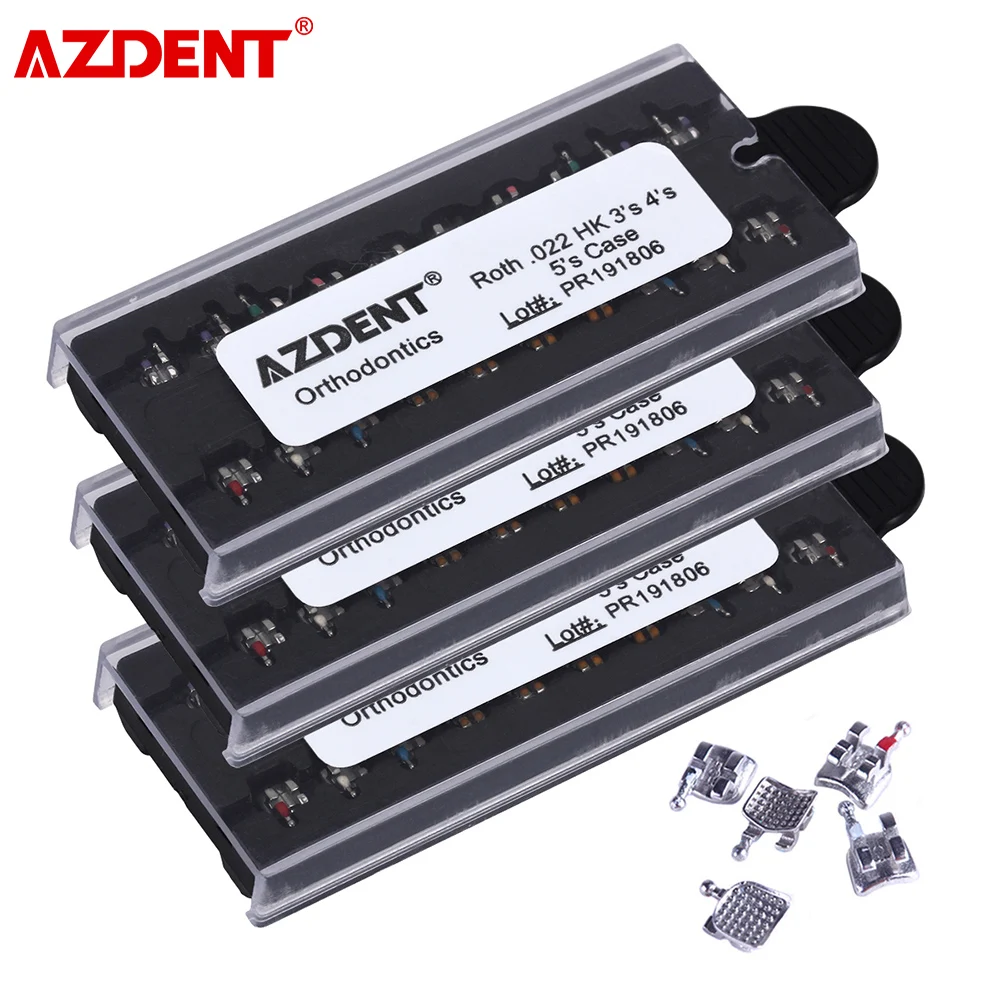 AZDENT 3 Boxes Dental Orthodontic Bracket Braces Mini Roth MBT 022 018 Hooks 345 MIM Monoblock Metal Brackets Dental Materials