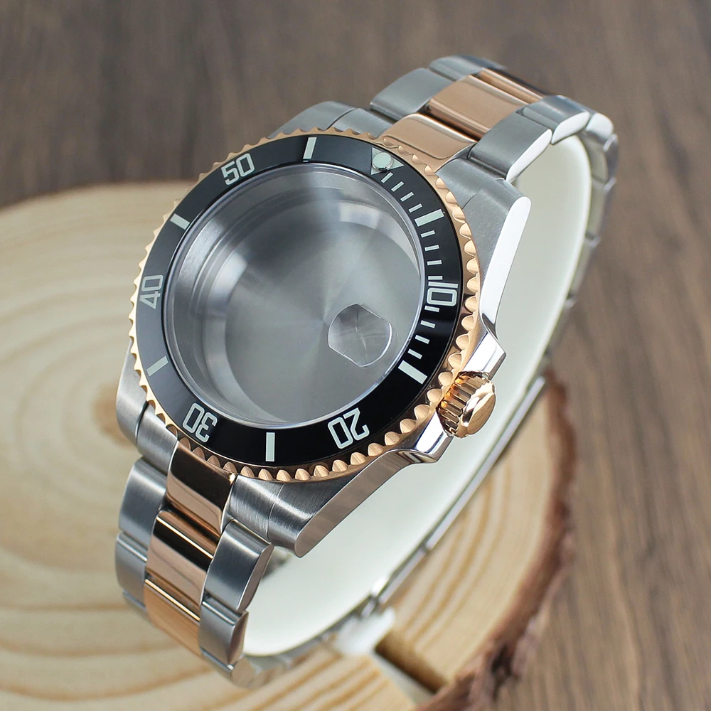 

40mm NH35 SUB Watch Case for Seiko NH35 NH36 NH38 8215 2824 PT5000 Sliding Lock Watch Bracelet Rose Gold Repair Part Sapphire